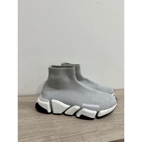 Balenciaga Speed 2.0 Bi-Color Mid Sock Sneakers Silvery Gray Women's Size US 9 - Picture 4 of 7